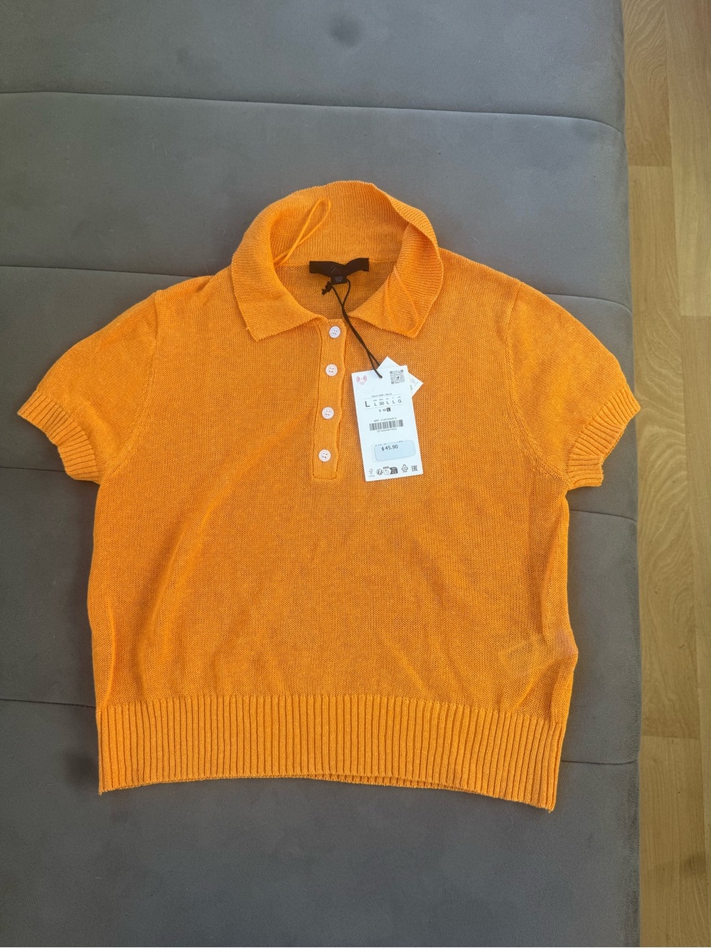 Orange Short-Sleeve Polo Knit Sweater…